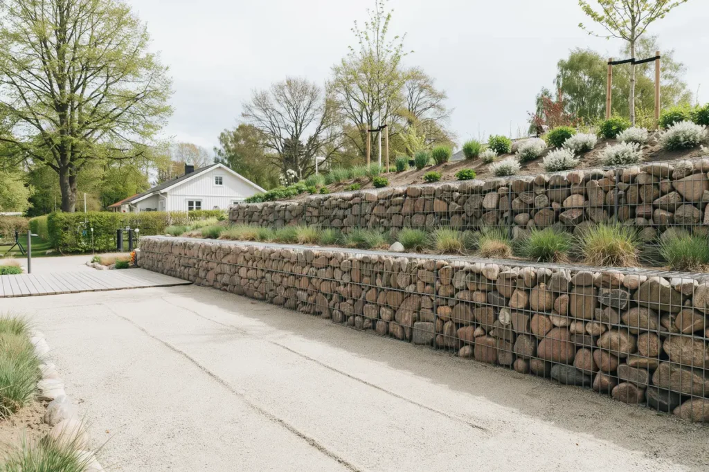 bygge av gabionmur f r terrassering i vendels haninge